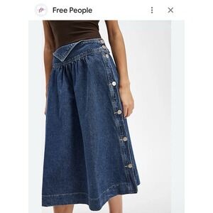 Damson Madder X FP Hollis Midi Skirt Women's Size 10 US Denim Sold Out $168 NWT